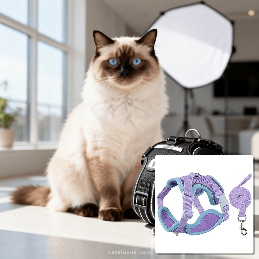 Cat Harness and Leash Set for Walking – Escape-Proof Reflect with cat - professional product lifestyle photo