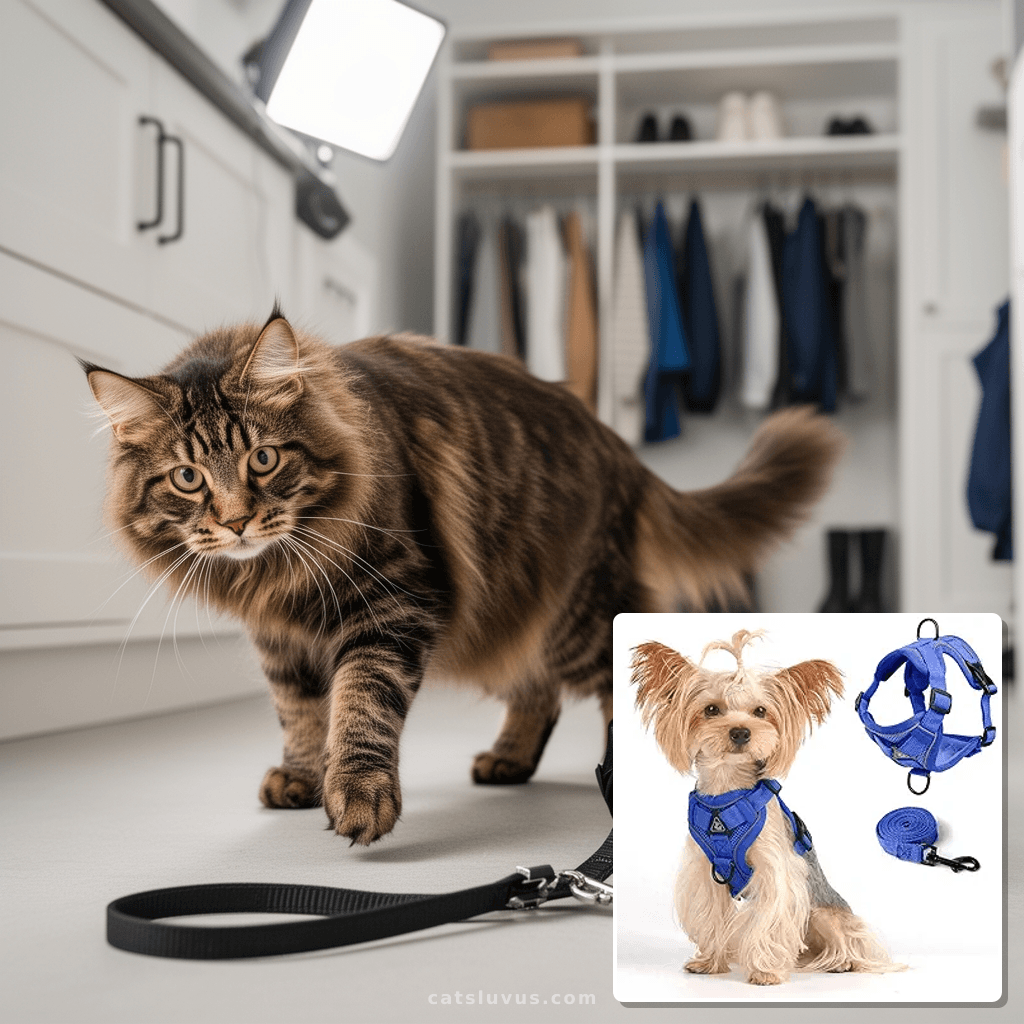 Vest Harness Leash Set for Small Dog Large Cat with cat - professional product lifestyle photo