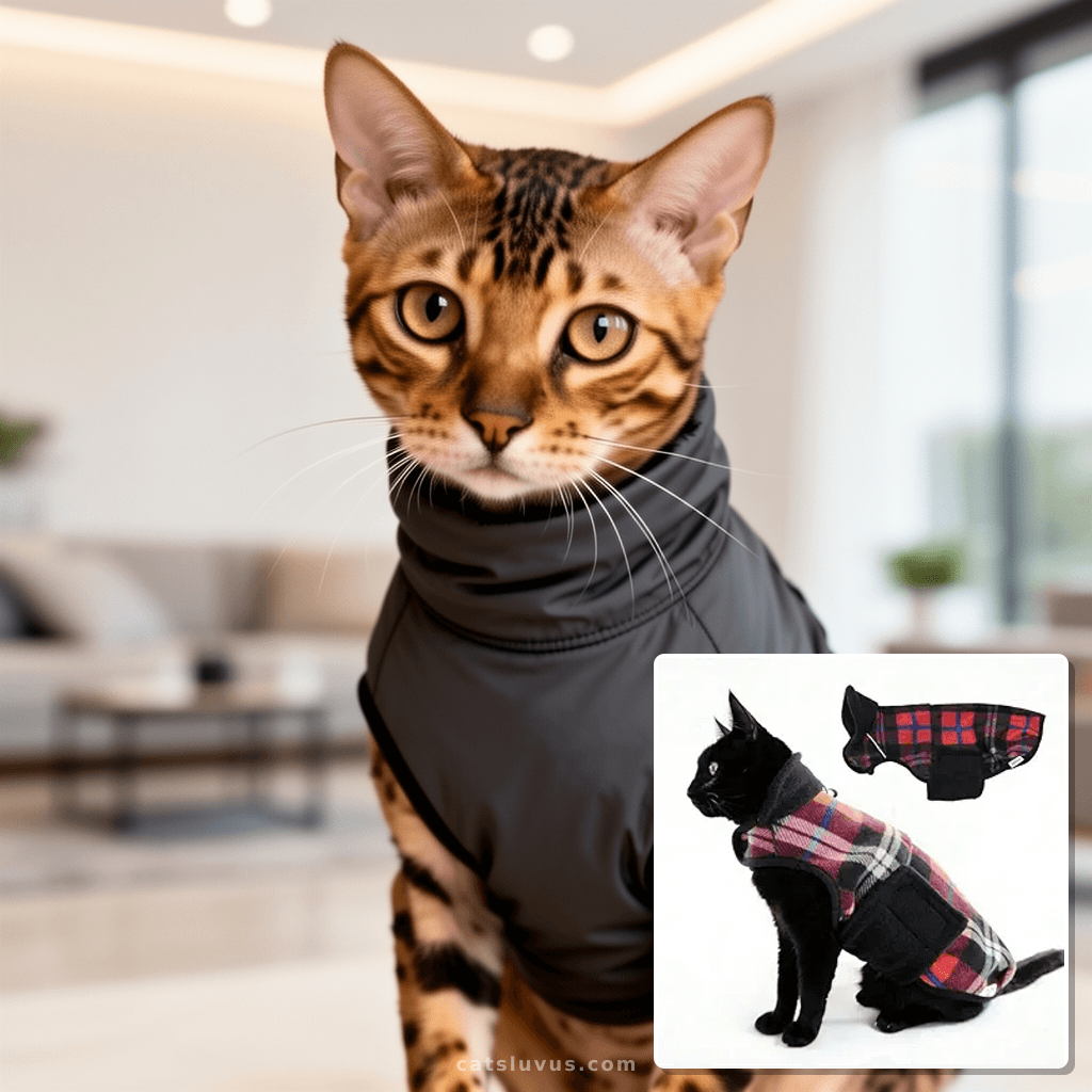 Sphynx Cat Windproof Turtleneck Jacket with cat - professional product lifestyle photo