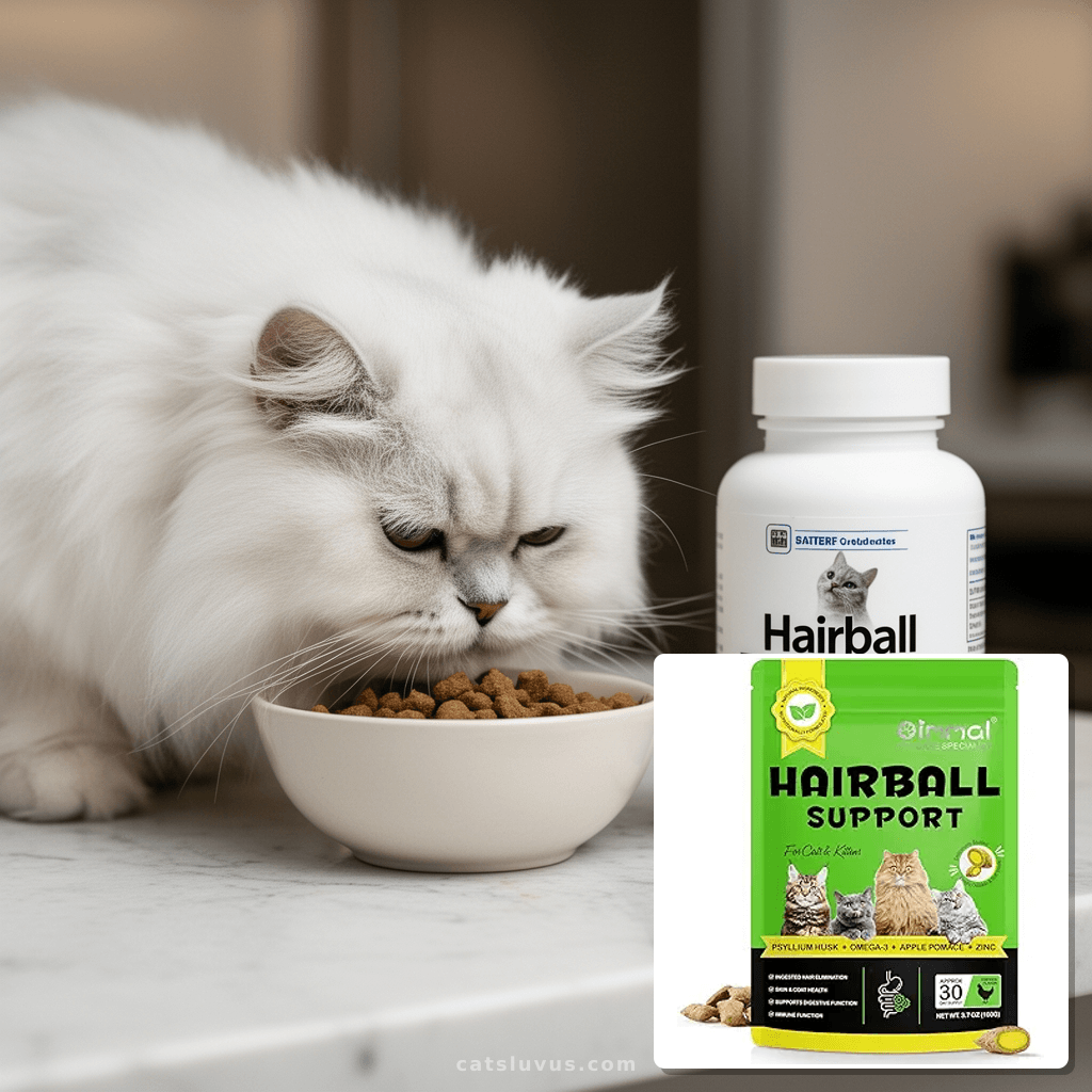Hairball Treatment for Cats with cat - professional product lifestyle photo