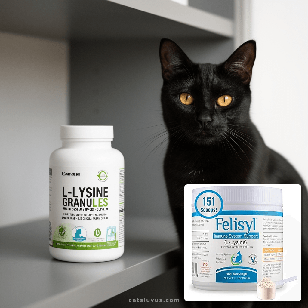 L-Lysine Granules for Cats - Immune System Support - Supplem with cat - professional product lifestyle photo