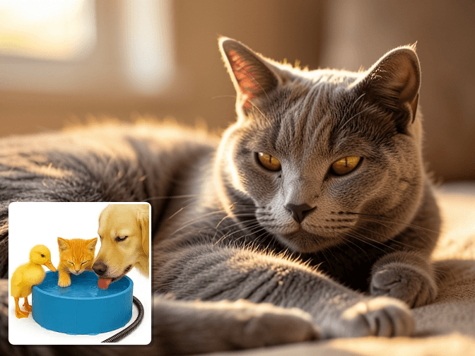 Cat owner reviewing cordless heated cat water bowl options for their pet in 2026