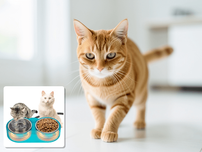 Cat owner reviewing stainless steel heated cat water bowl options for their pet in 2026