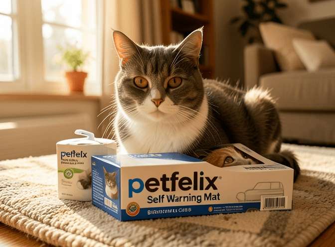 Cat owner reviewing cat heating & cooling products for senior cats options for their pet in 2026