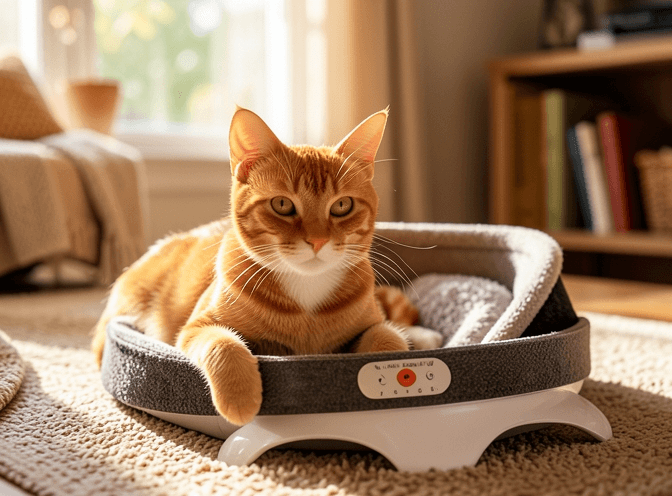 Cat owner reviewing cat heating & cooling products pros and cons options for their pet in 2026