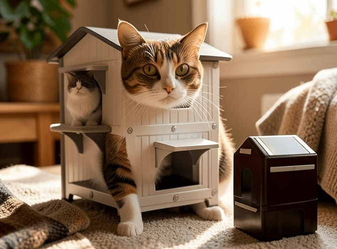 Cat owner reviewing luxury cat heating & cooling products options for their pet in 2026