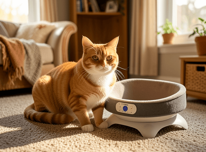 Cat owner reviewing most popular cat heating & cooling products options for their pet in 2026