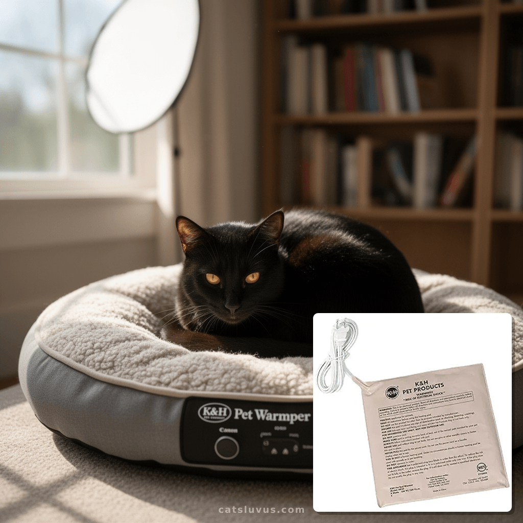 K&H Pet Products Pet Bed Warmer with cat - professional product lifestyle photo