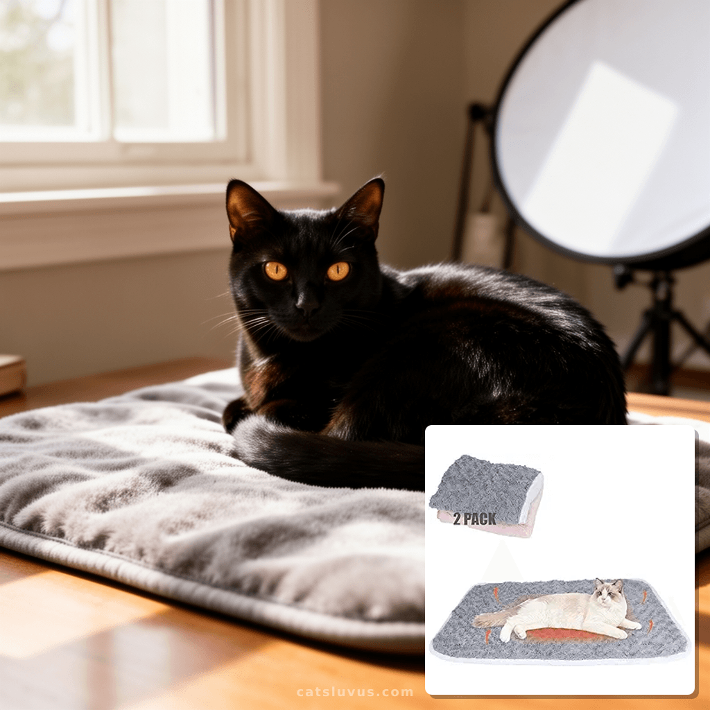 SUPRIY 2-Pack  Self-Warming Cat Mat Self-Heating Dog Mat with cat - professional product lifestyle photo