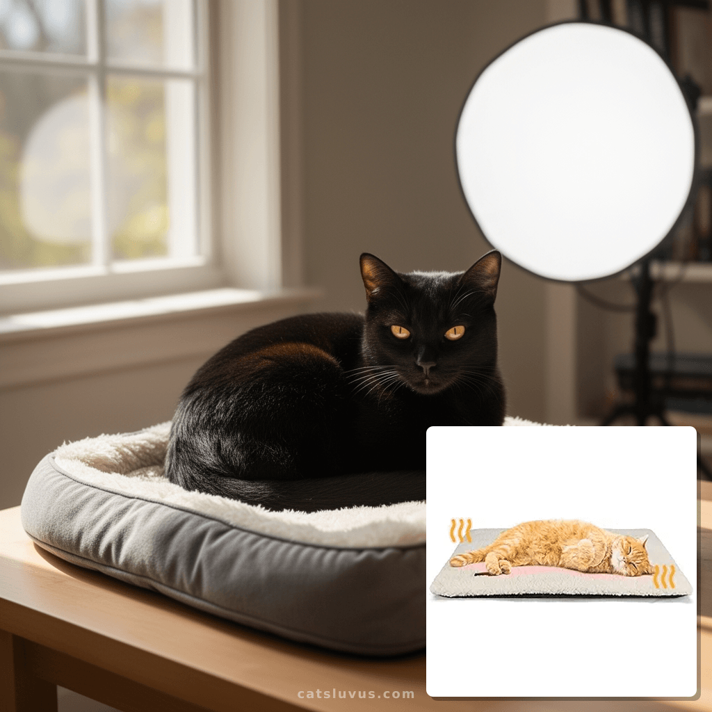 Self Warming Cat Bed Self Heating Cat Dog Mat 24 x 18 inch with cat - professional product lifestyle photo