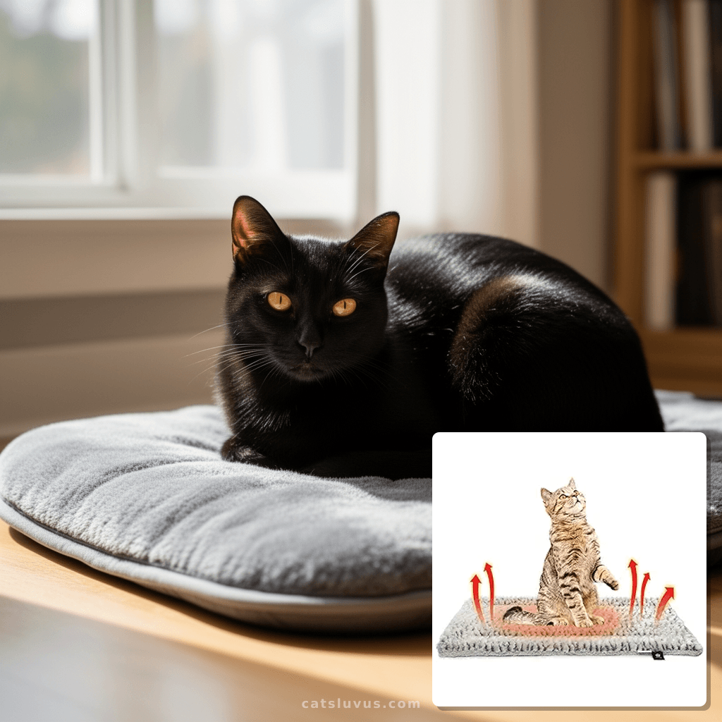 Self Heating Cat Pad Self Warming Cat Bed 22" x 17" Thermal with cat - professional product lifestyle photo