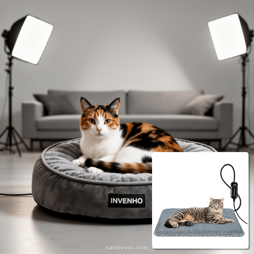 INVENHO Heated Cat Bed with cat - professional product lifestyle photo