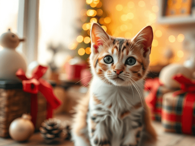 Cat owner reviewing cat holiday & seasonal products for kittens options for their pet in 2026