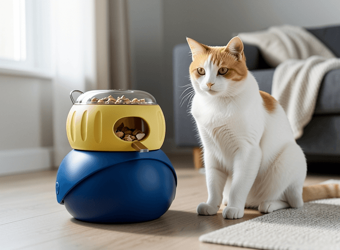 Cat owner reviewing cat enrichment for indoor cats for anxious cats options for their pet in 2026