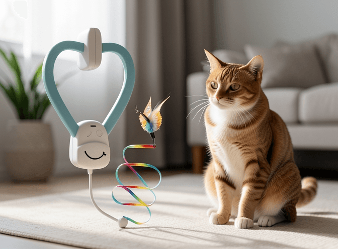 Cat owner reviewing cat enrichment for indoor cats for kittens options for their pet in 2026