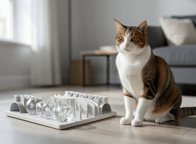 Cat owner reviewing cat enrichment for indoor cats on amazon options for their pet in 2026