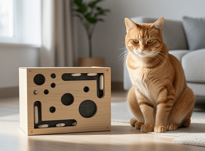 Cat owner reviewing cat enrichment for indoor cats worth buying options for their pet in 2026