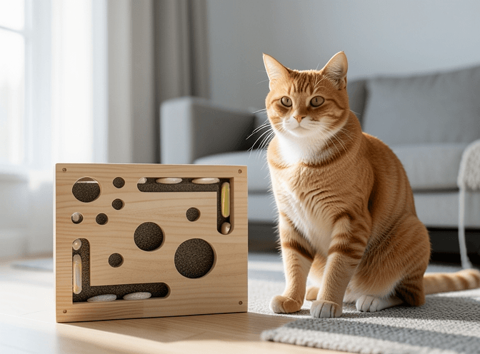 Cat owner reviewing how to choose cat enrichment for indoor cats options for their pet in 2026