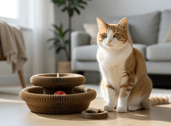 Cat owner reviewing luxury cat enrichment for indoor cats options for their pet in 2026