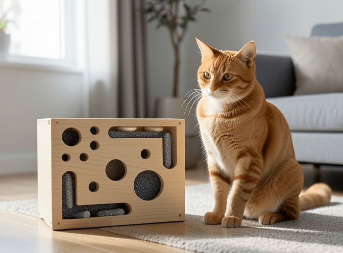 Cat owner reviewing most popular cat enrichment for indoor cats options for their pet in 2026