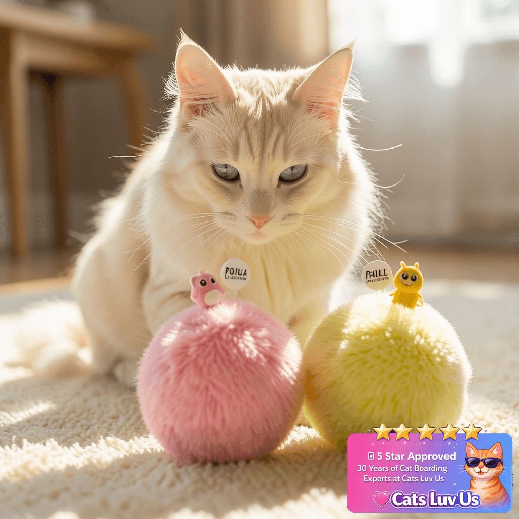 Potaroma Chirping Cat Toys Balls with SilverVine Catnip with cat - professional product lifestyle photo