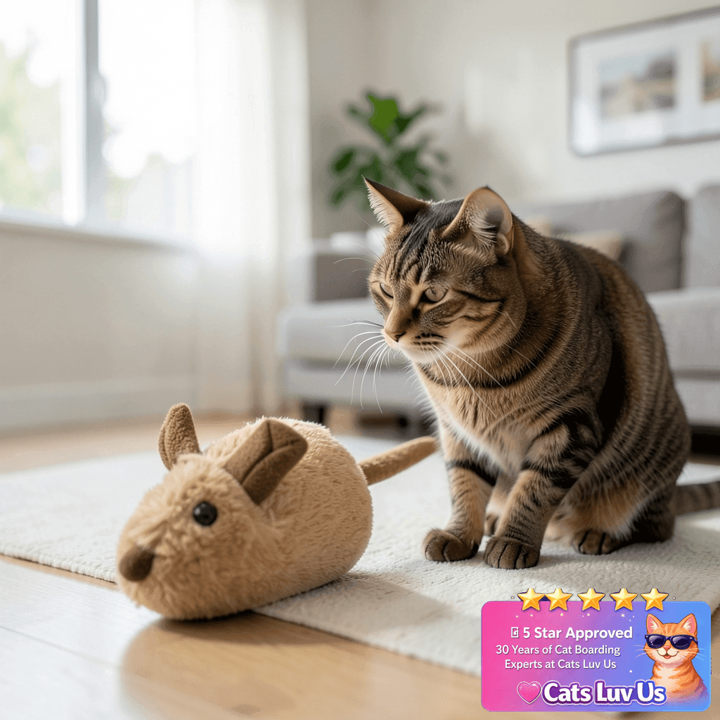 Gigwi Interactive Cat Toy Mouse with cat - professional product lifestyle photo