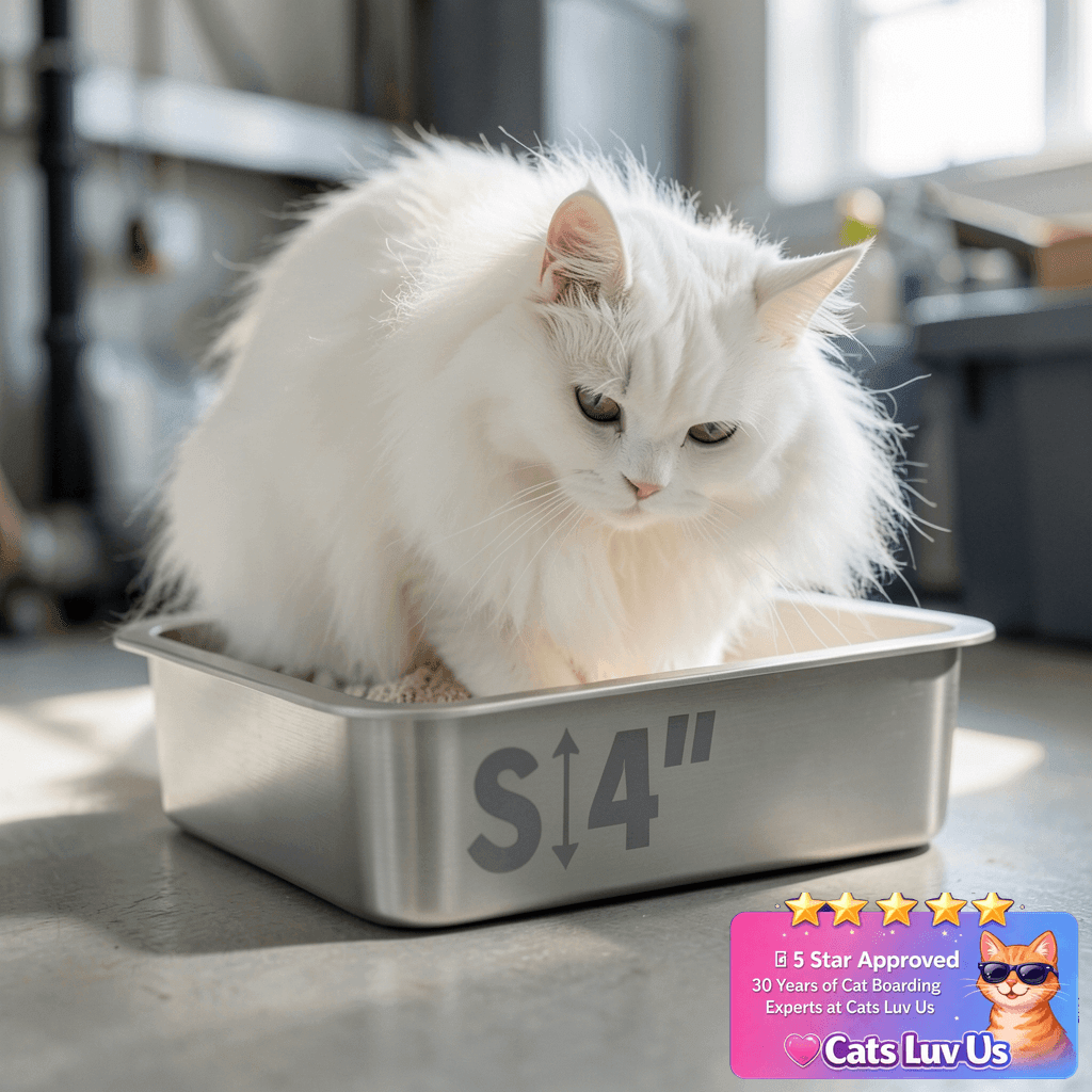FUTAM Small Stainless Steel Litter Box with cat - professional product lifestyle photo