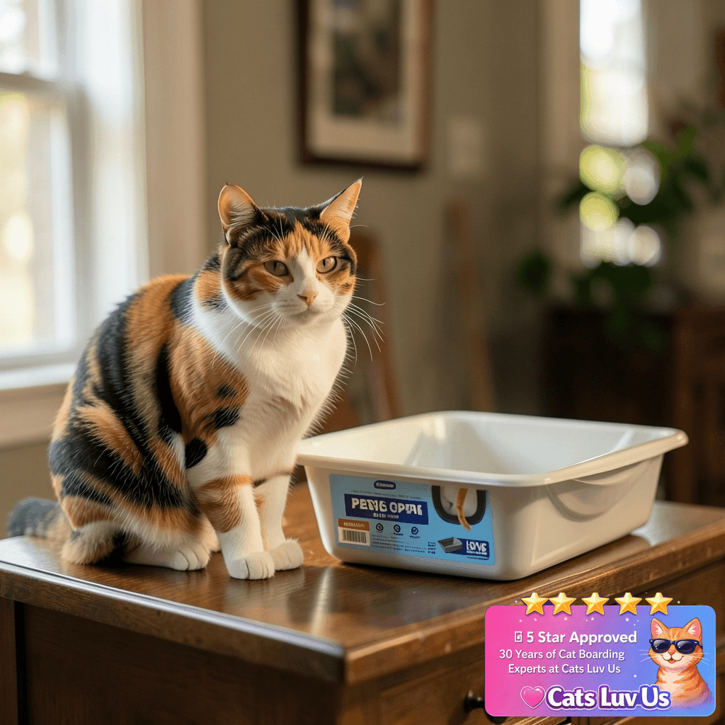 Petmate Litter Pan with cat - professional product lifestyle photo