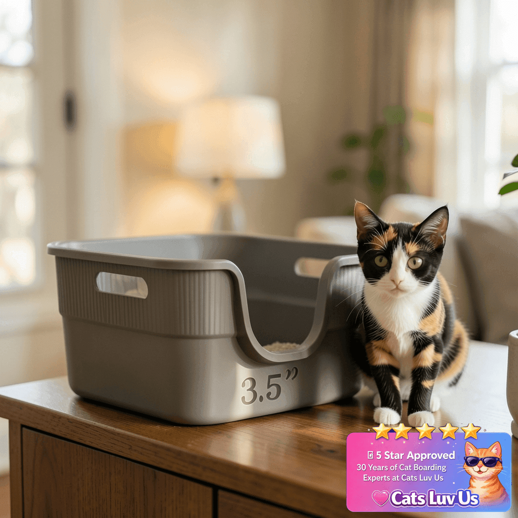 Tehoao Low Entry Kitty Litter Box for Small Cats with cat - professional product lifestyle photo