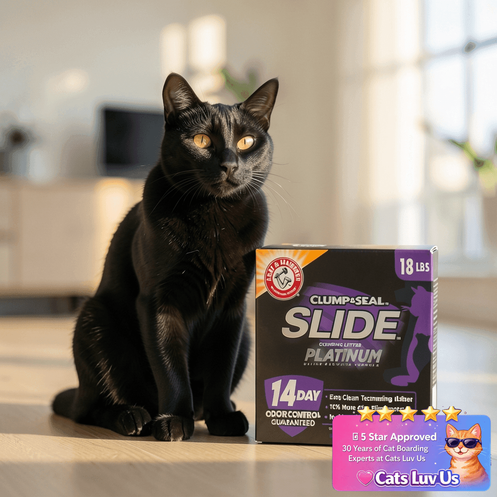Arm & Hammer Clump & Seal SLIDE Platinum Multi-Cat Clumping with cat - professional product lifestyle photo