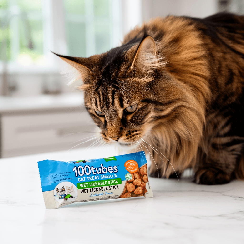 100tubes Cat Treat Snack Wet Lickable Stick Lickable Treats with cat - professional product lifestyle photo
