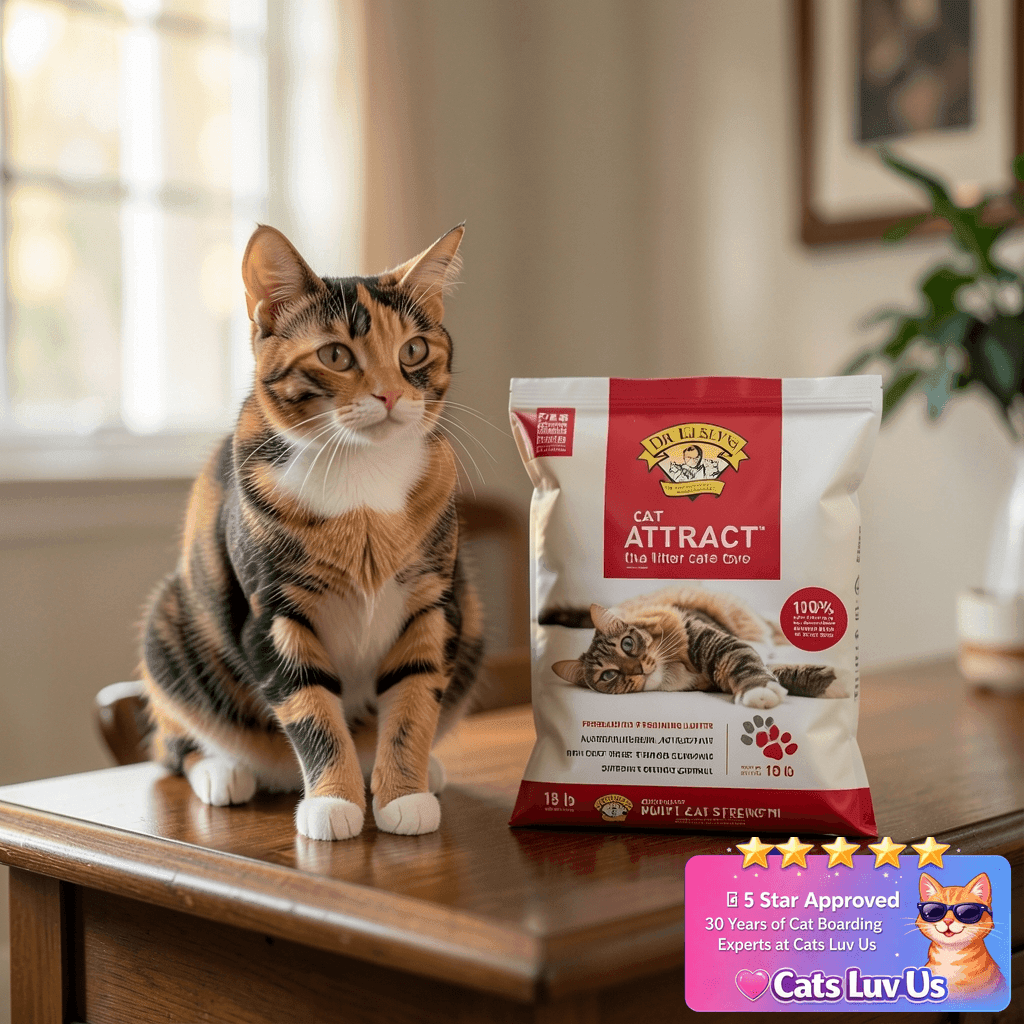 Dr. Elsey's® Cat Attract® Clumping Clay Cat Litter 18-lb. with cat - professional product lifestyle photo