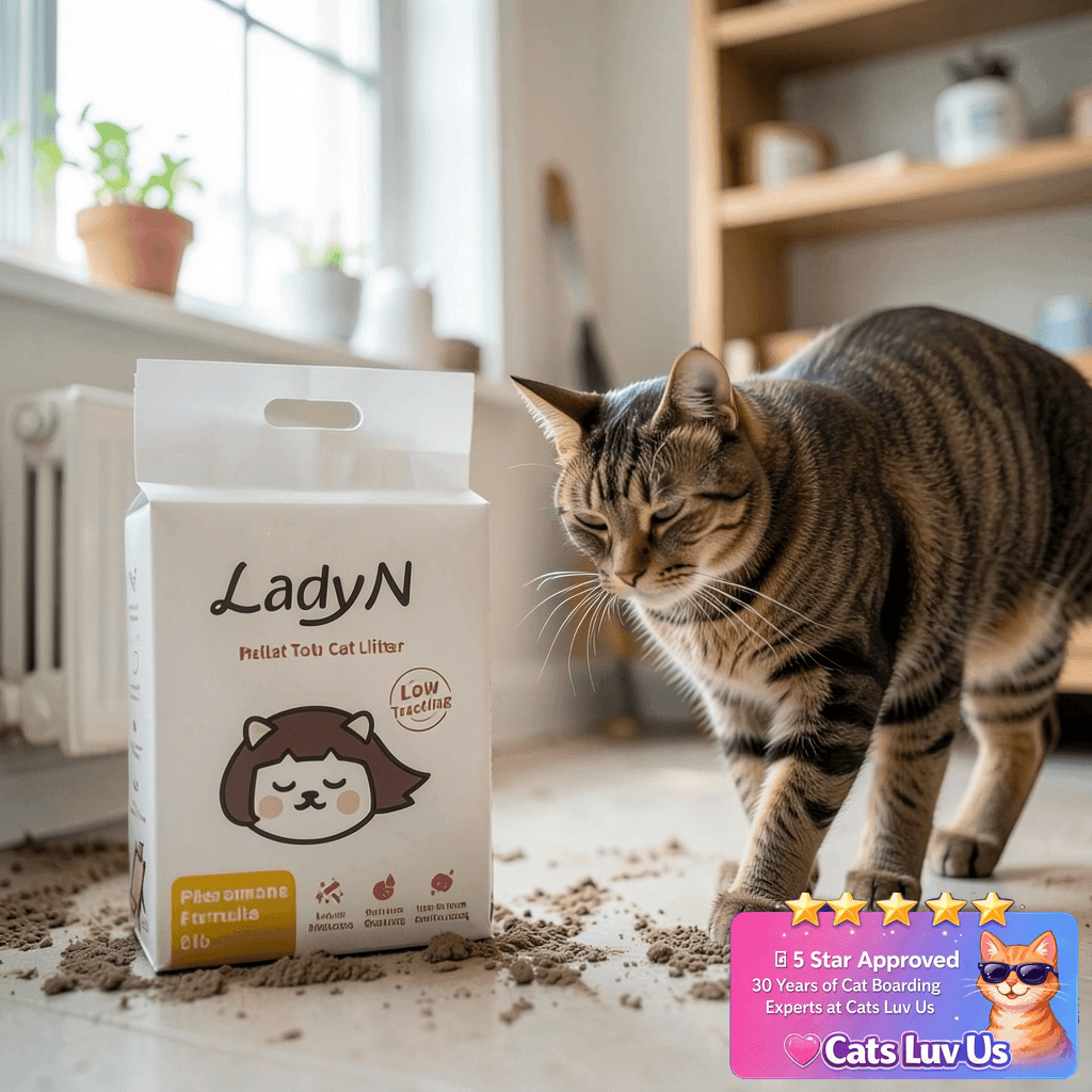Lady N Cat Attract Tofu Litter – Natural Attractant Formula with cat - professional product lifestyle photo