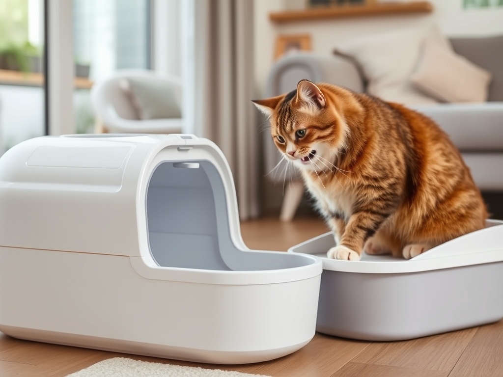 Cat owner reviewing automatic litter box accessories: what you need options for their pet in 2026