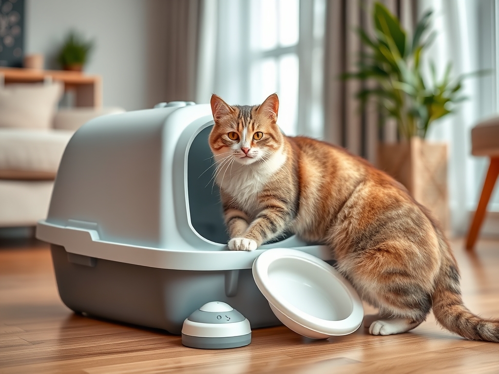 Cat owner reviewing cat litter box accessories options for their pet in 2026