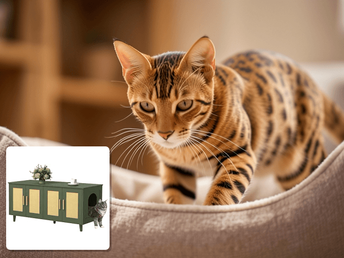 Cat owner reviewing bamboo litter box cover eco friendly options for their pet in 2026