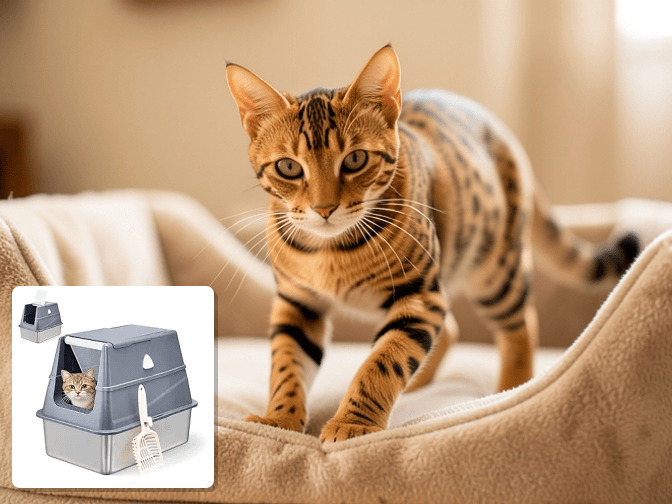 Cat owner reviewing large breed cat litter box furniture options for their pet in 2026