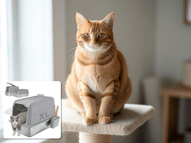 Cat owner reviewing odor control litter box enclosure with filter options for their pet in 2026