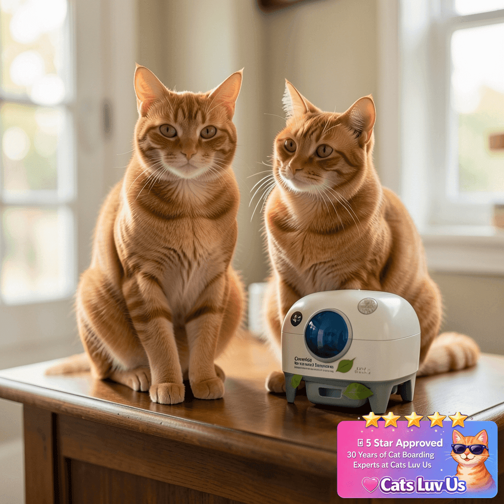 NewKe 4 Pack Deodorizer for Cumrige Self Cleaning Litter Box with cat - professional product lifestyle photo