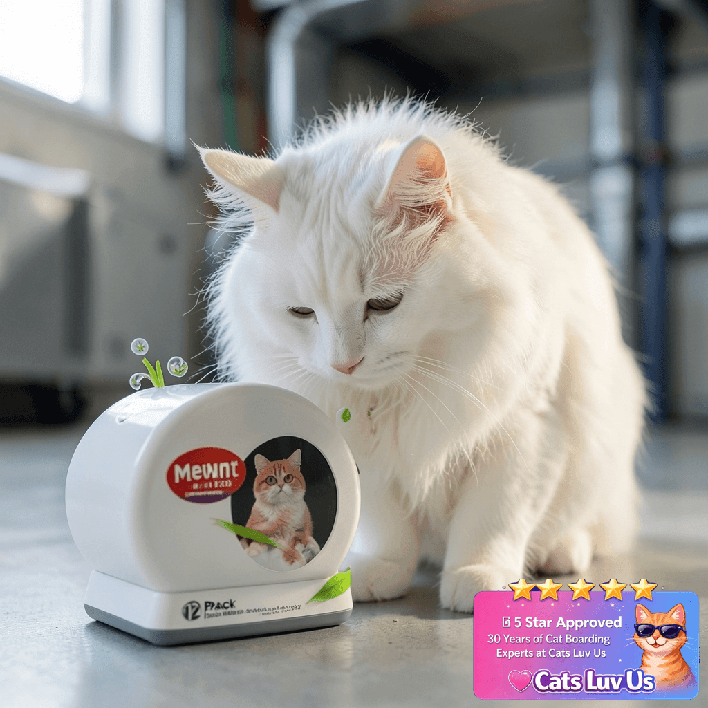 12 Pack Litter Box Deodorizer Compatible with MeoWant MW- with cat - professional product lifestyle photo
