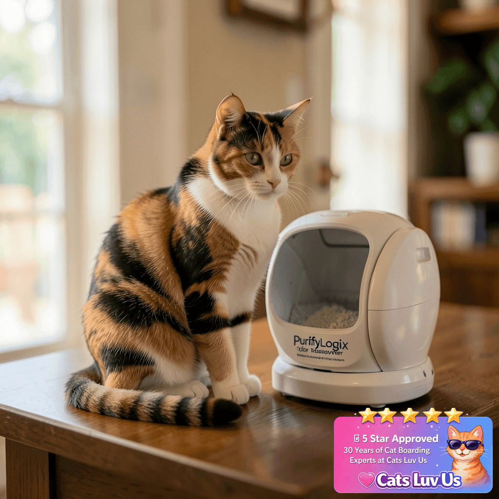 PurifyLogix Odor Remover Compatible with MeoWant Self- with cat - professional product lifestyle photo