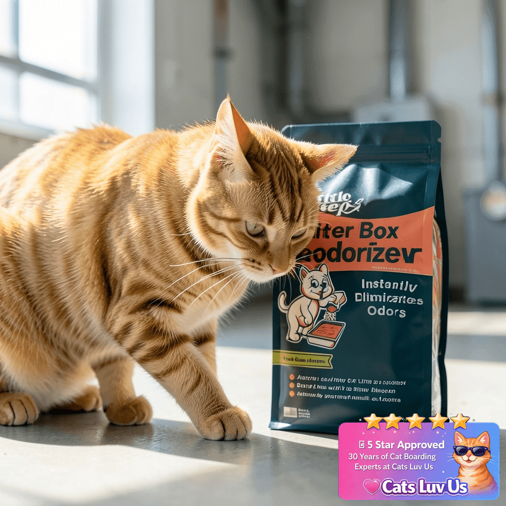 Sprinkle & Sweep: Litter Box Deodorizer - 8oz Bag - Cat & with cat - professional product lifestyle photo