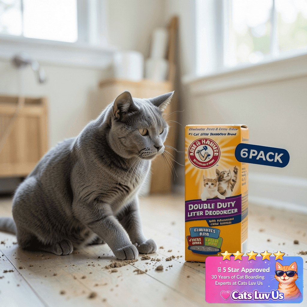 Arm & Hammer Cat Litter Deodorizer Double Duty with cat - professional product lifestyle photo
