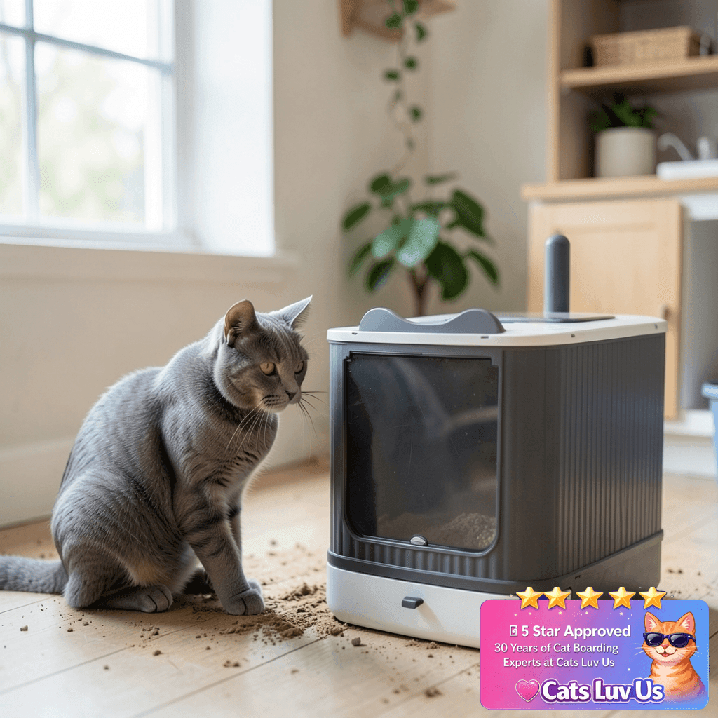 Foldable Cat Litter Box with cat - professional product lifestyle photo