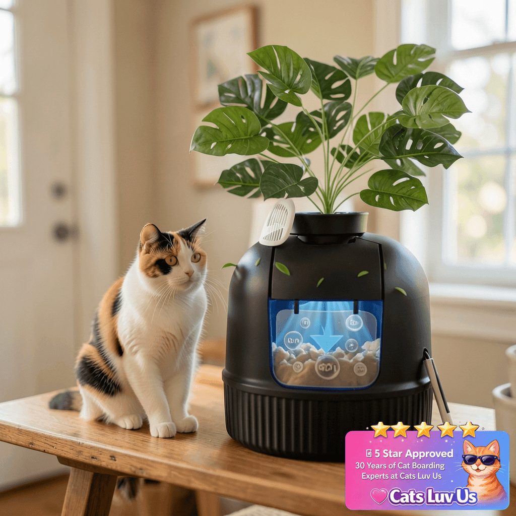Feandrea Plant Cat Litter Box Enclosure with Artificial with cat - professional product lifestyle photo