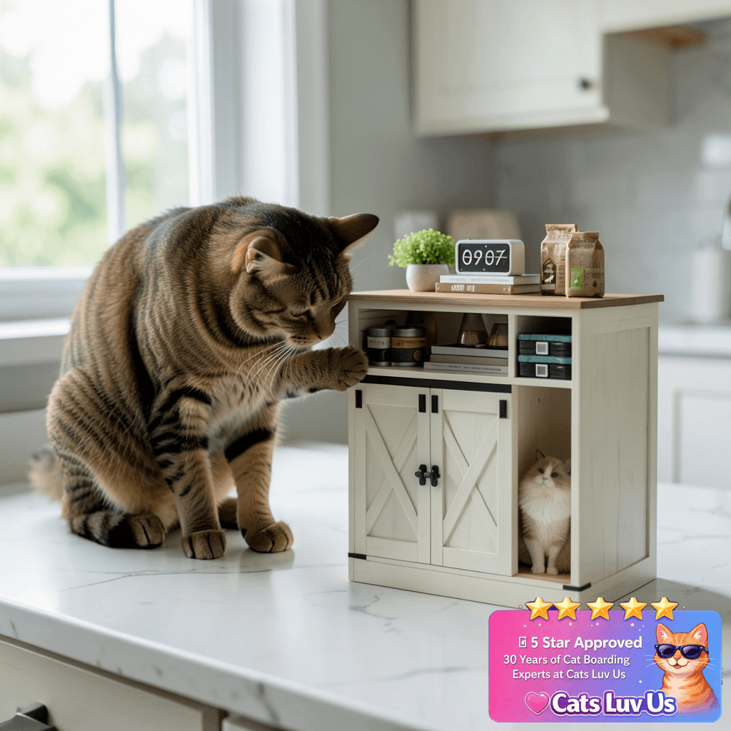 Hzuaneri Cat Litter Box Enclosure with cat - professional product lifestyle photo