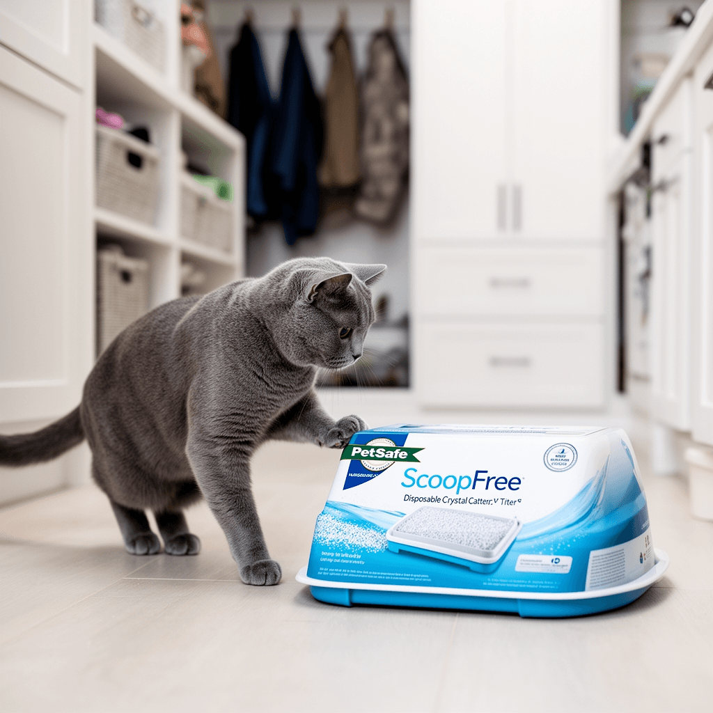 PetSafe ScoopFree Disposable Crystal Cat Litter Tray - Easy with cat - professional product lifestyle photo