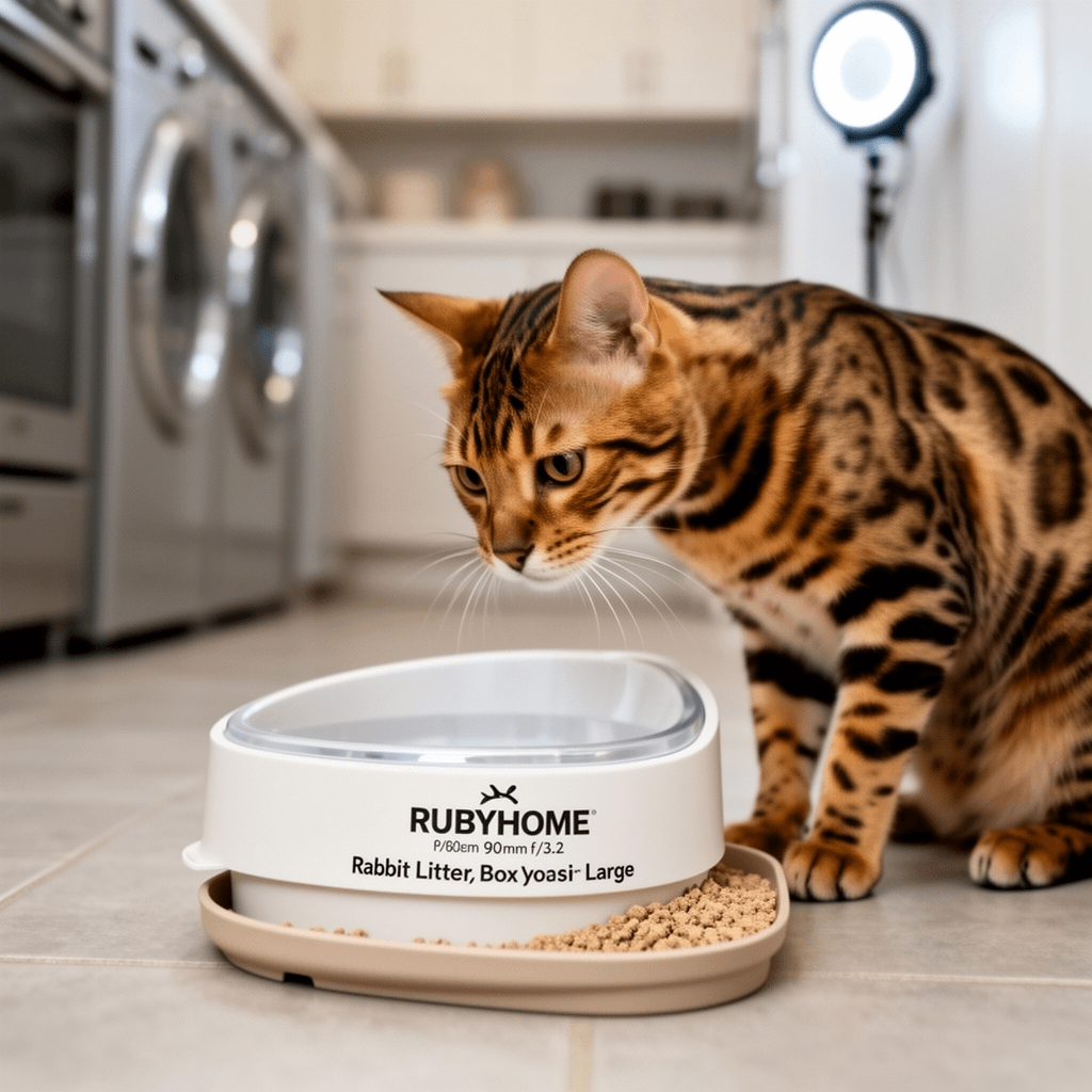 RUBYHOME Rabbit Litter Box Large Bunny Guinea Pig Corner with cat - professional product lifestyle photo