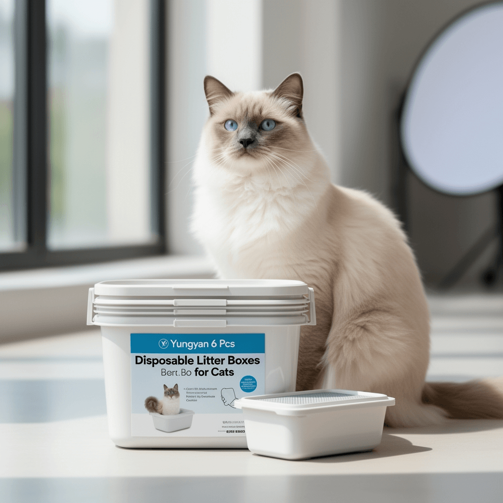 Yungyan 6 Pcs Disposable Litter Boxes for Cats with cat - professional product lifestyle photo
