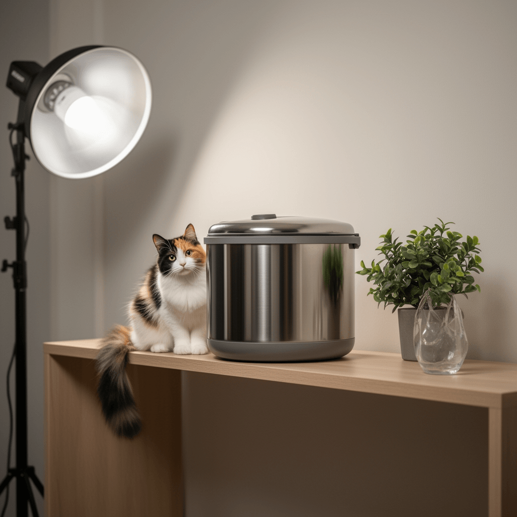 XXXL Extra Large Stainless Steel Litter Box with Lid with cat - professional product lifestyle photo